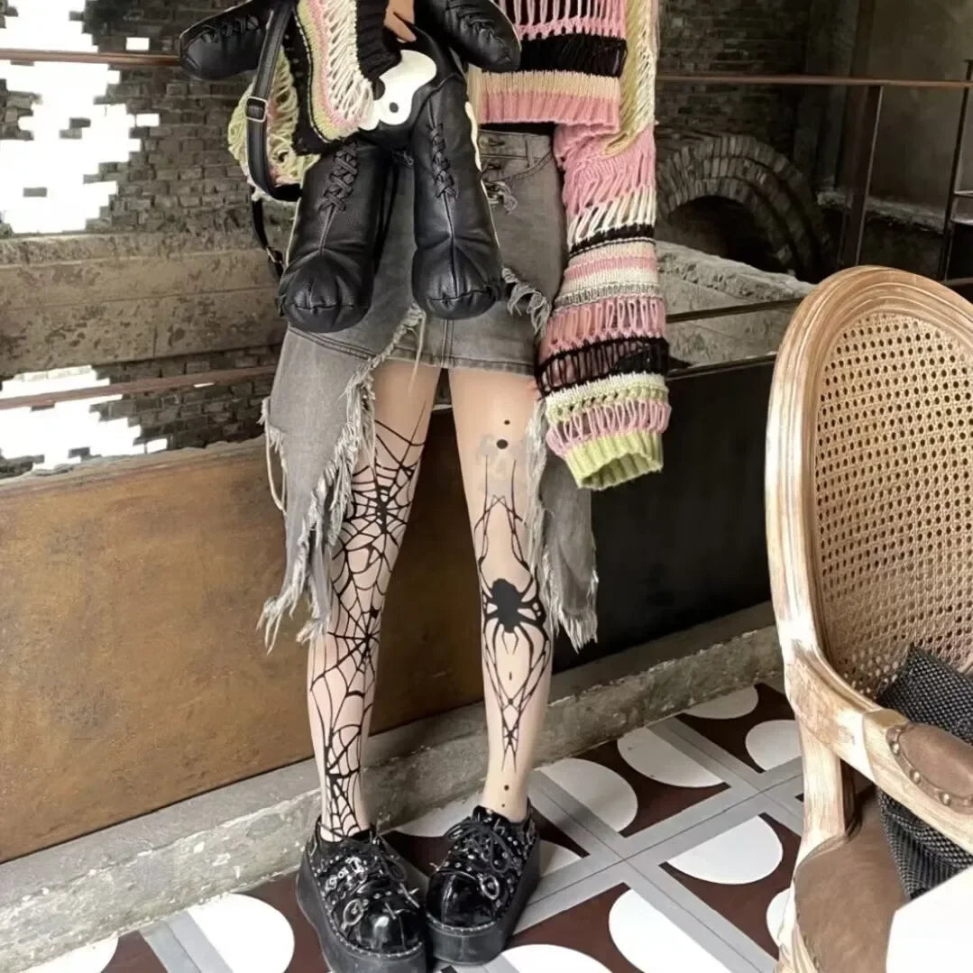 Gothic Vintage Dark Fishnet Tights Stocking Women Emo Alternative Sexy Spider Web Witch Pantyhose Y2k E-girl Cyber Punk Socks