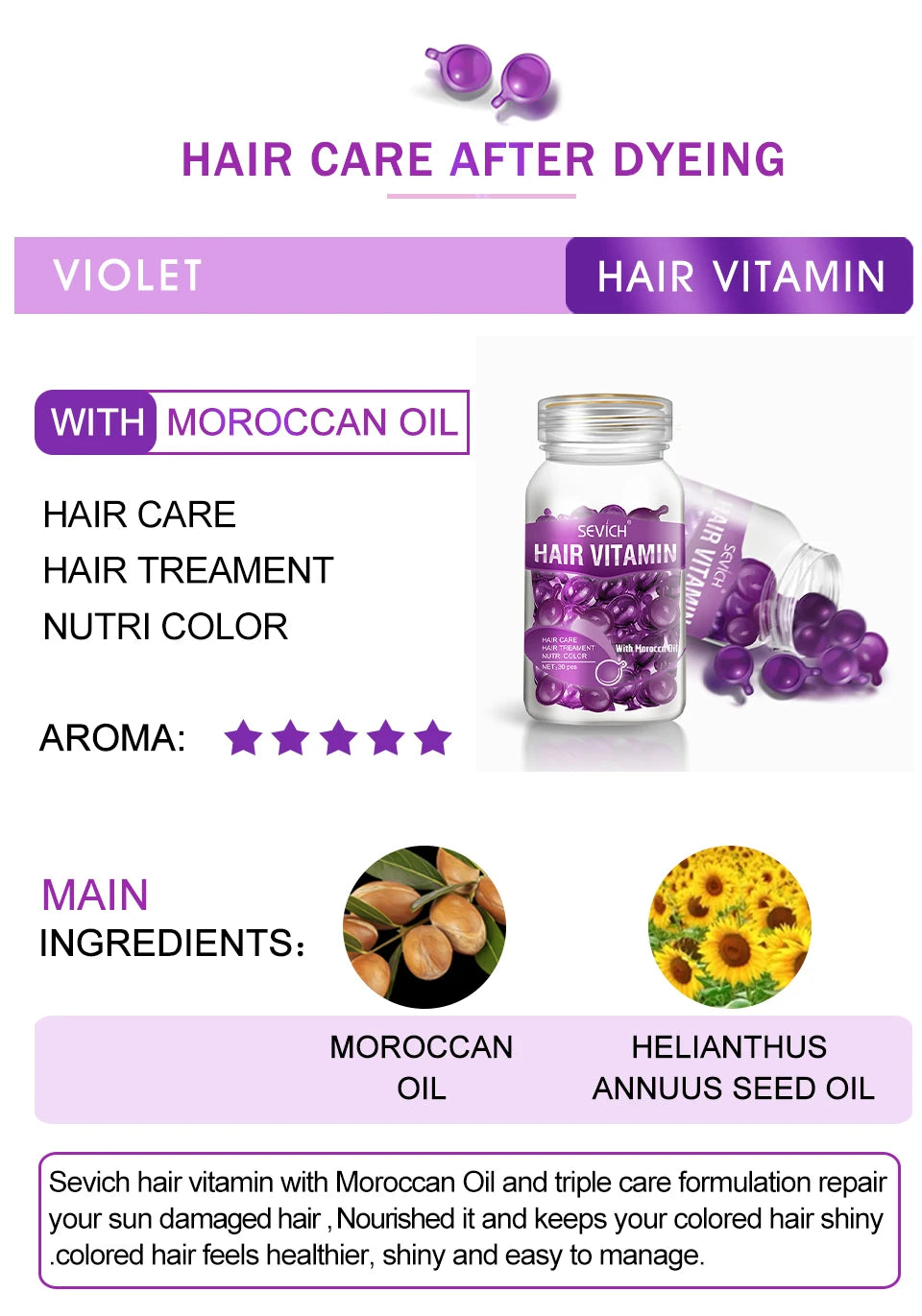30Pcs Anti Hair Loss Hair Vitamin Capsule Oil Keratin Complex Oil Smooth Silky Hair Serum Hair Mask Repair Frizz Damaged Sevich