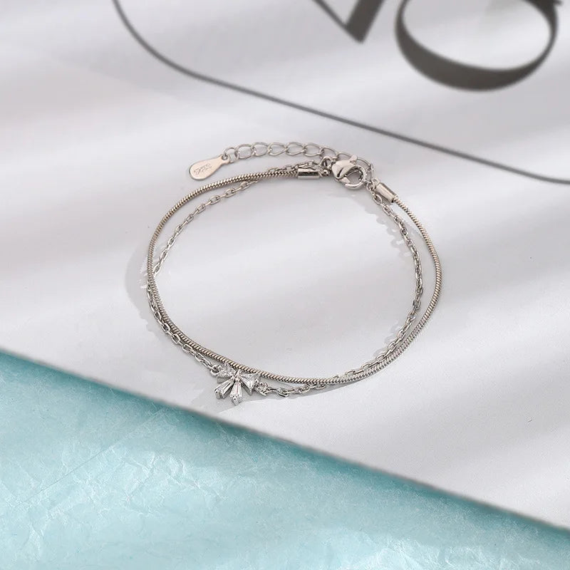 VENTFILLE 925 Sterling Silver Diamond-Studded Butterfly Bracelet Women's Fashion Temperament Flower Adjustable Bracelet