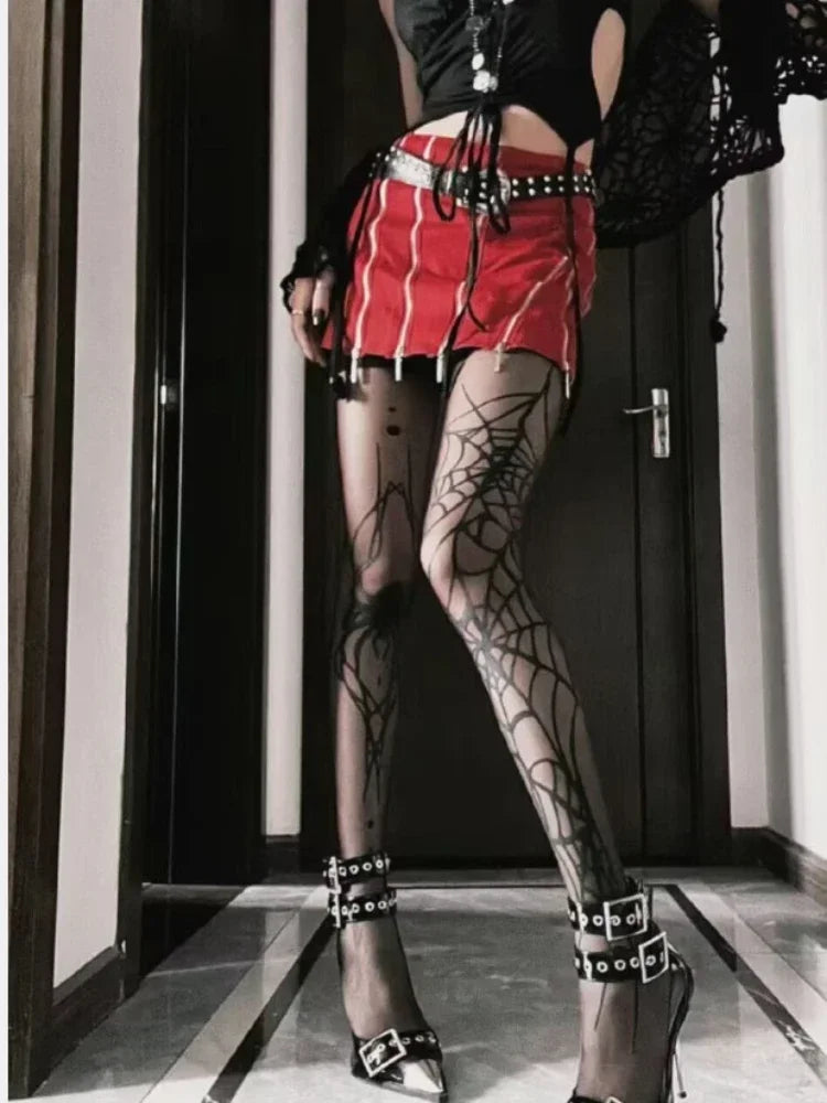 Gothic Vintage Dark Fishnet Tights Stocking Women Emo Alternative Sexy Spider Web Witch Pantyhose Y2k E-girl Cyber Punk Socks