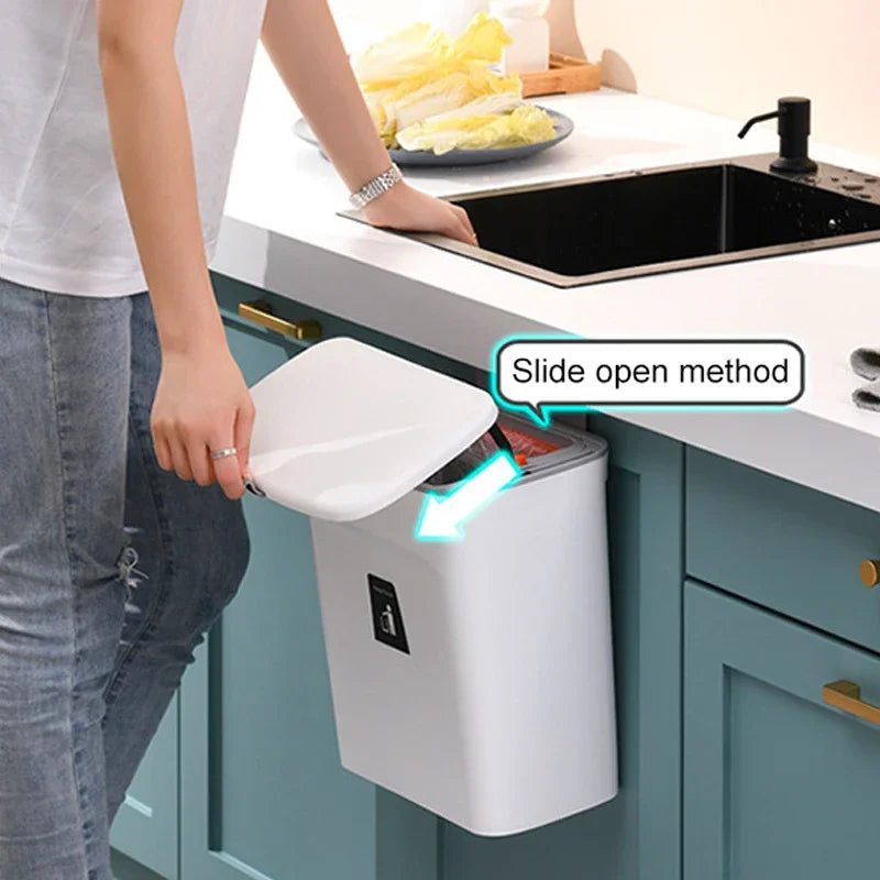 7/9L Wall Mounted Trash Can Household Galley Waste Bin Hanging Bathroom Trash Can With Lid Food Garbage Bin Kitchen Accessories