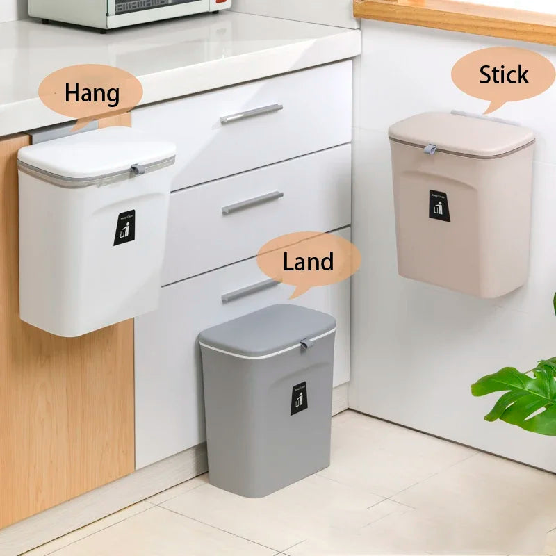 7/9L Wall Mounted Trash Can Household Galley Waste Bin Hanging Bathroom Trash Can With Lid Food Garbage Bin Kitchen Accessories