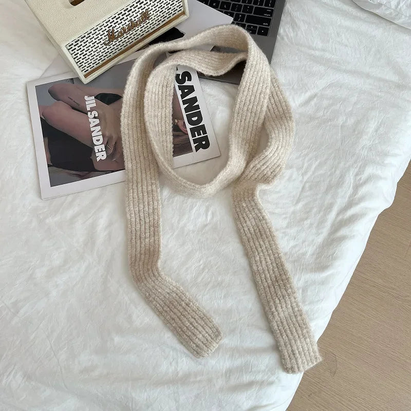 Striped Plush Scarf Women's Niche Design Sense Spice Girl Versatile Decoration Korean Version Thin and Narrow Long Scarf