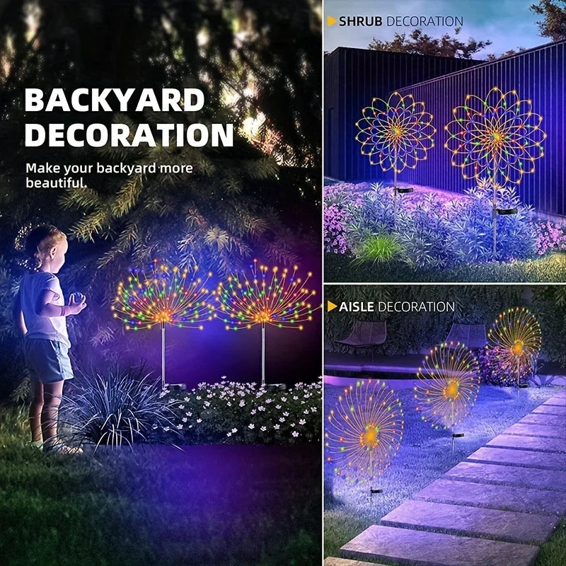 1pc Solar Fireworks Lamp Outdoor Grass Globe Dandelion Flash String Fairy lights 90LEDs -420LEDs For Garden Lawn Holiday Light
