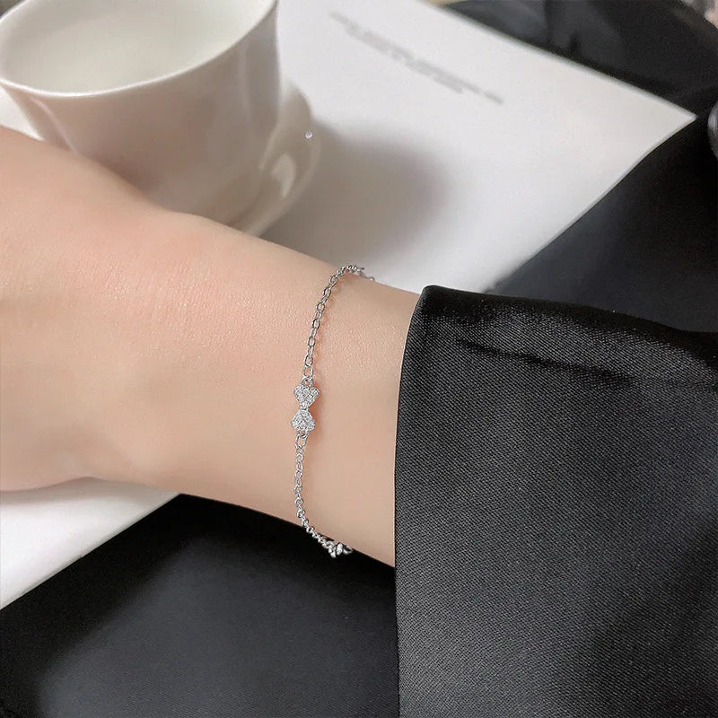 VENTFILLE 925 Sterling Silver Diamond-Studded Butterfly Bracelet Women's Fashion Temperament Flower Adjustable Bracelet