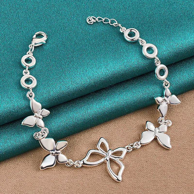 VENTFILLE 925 Sterling Silver Diamond-Studded Butterfly Bracelet Women's Fashion Temperament Flower Adjustable Bracelet