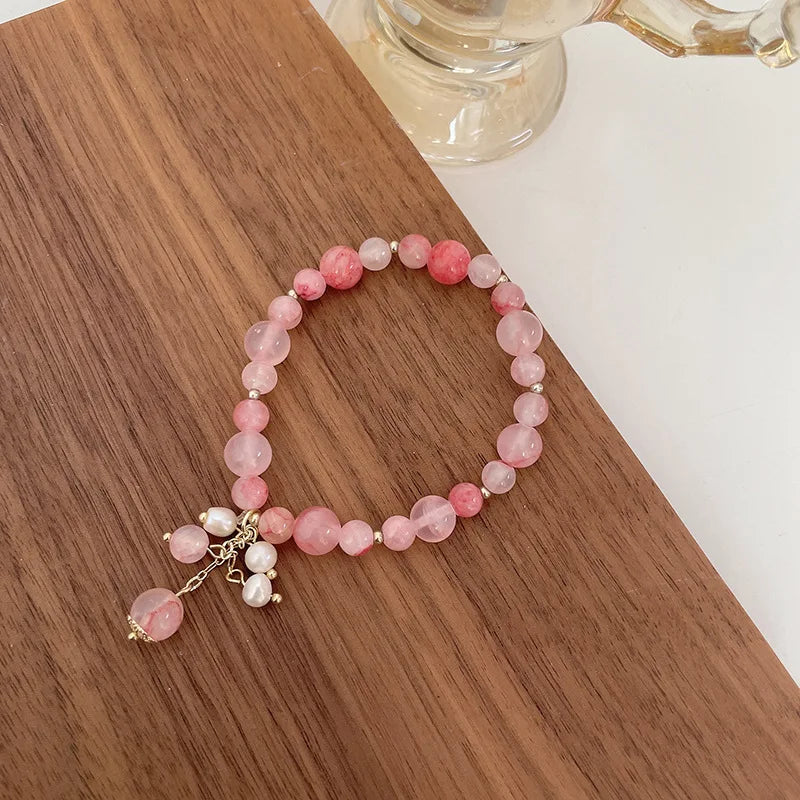 Pink Crystal Natural Stone Bracelet Reiki Energy Strand Bracelets Bangles For Women Prayer Blessing Health Wristband Jewelry