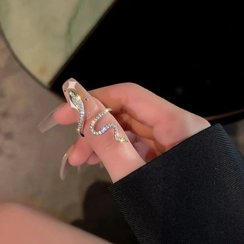 Punk Rhinestones Open Snake Ring Adjustable Animal Rings Reptile for Men Women Fashion Gothic Boy Girl Birthday Jewelry Gifts