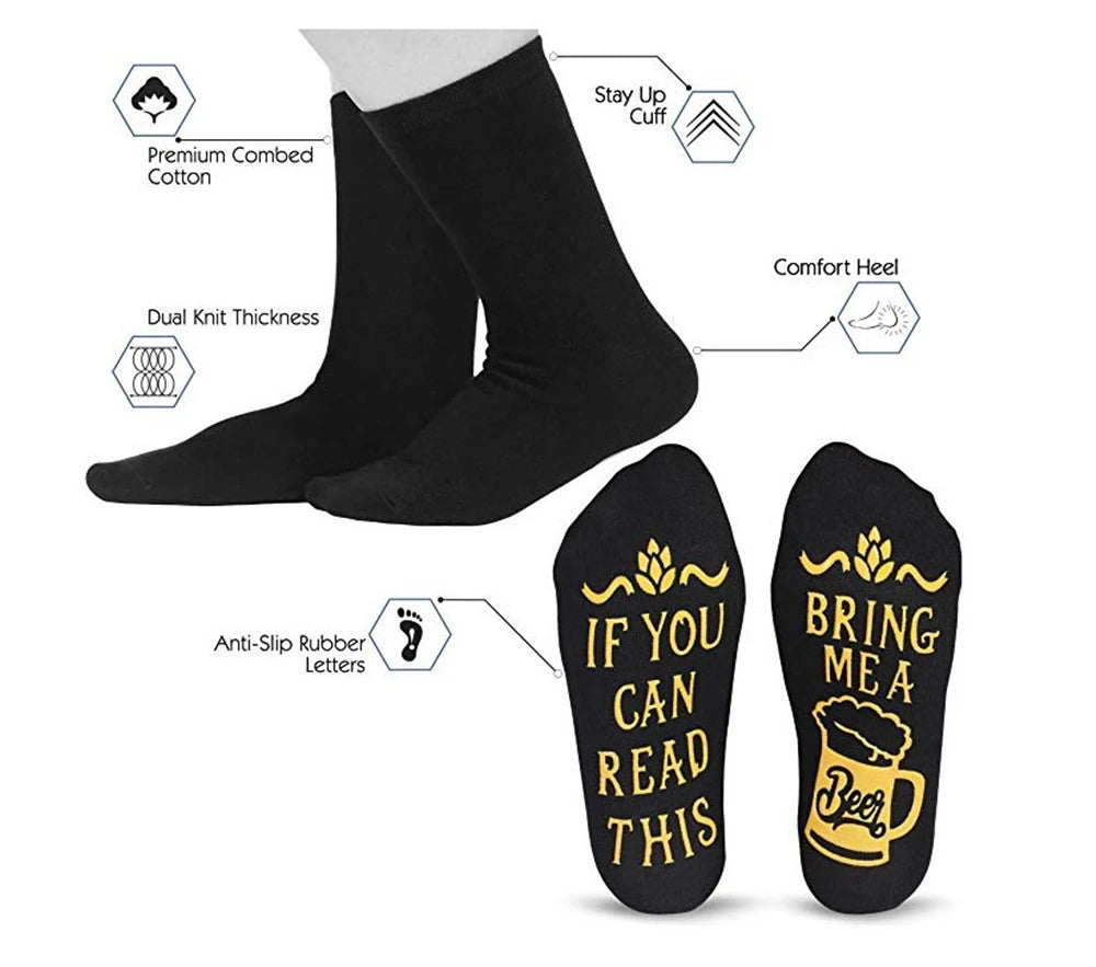 Men Funny If You Can Read This Bring Me A Beer Pattern Novelty Art Christmas Gift Humour Words Socks Hipster Rock Punk Club Sox