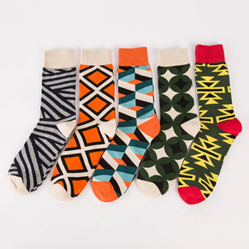 5-6 Pairs New High Quality Combed Cotton Men Socks Women Happy Fashion Novelty Skateboard Crew Casual Funny Socks for Men