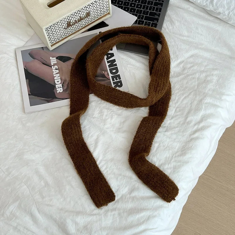 Striped Plush Scarf Women's Niche Design Sense Spice Girl Versatile Decoration Korean Version Thin and Narrow Long Scarf