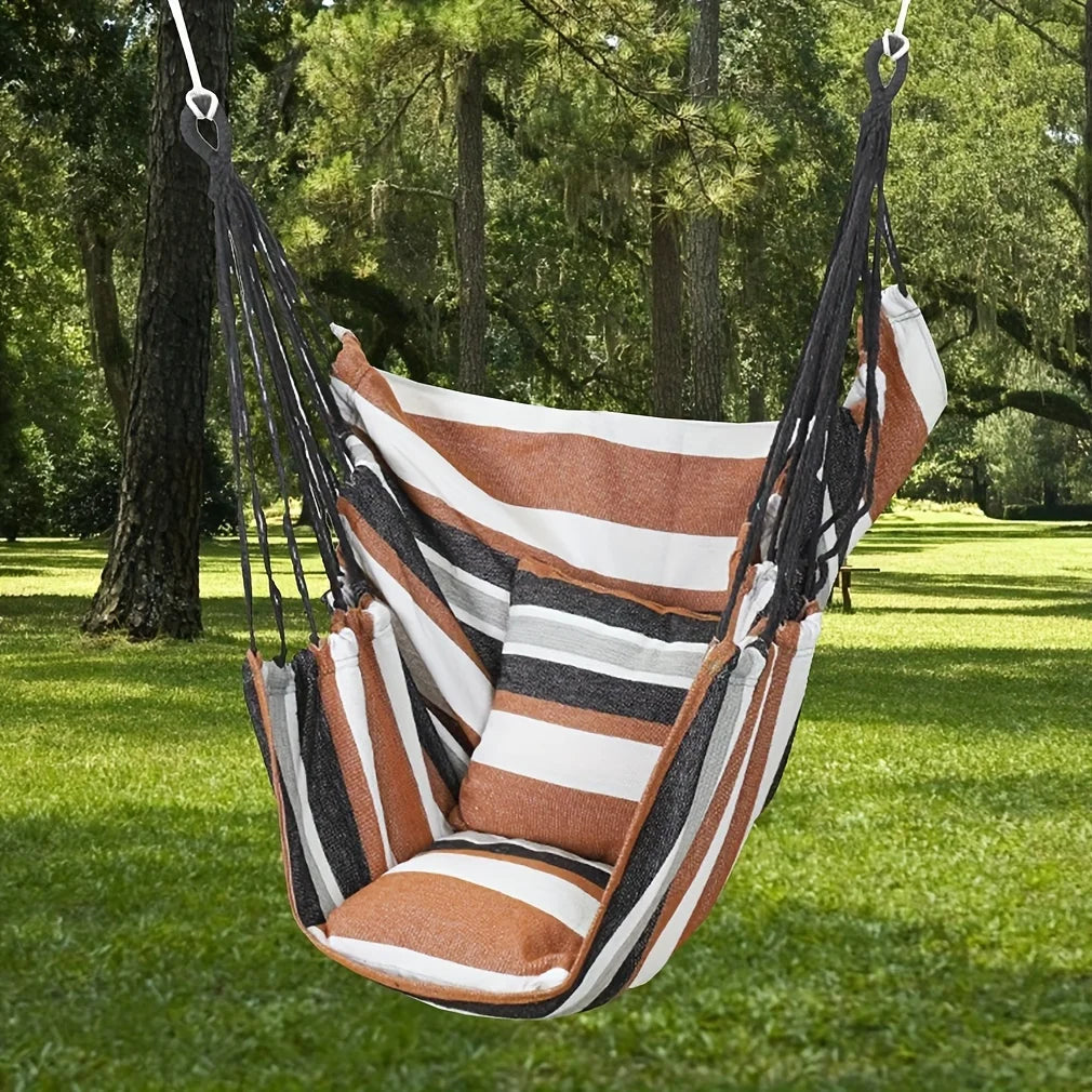 1pc Outdoor Hammock Chair, Canvas Leisure Swing Hanging Chair, Without Pillow And Cushion, Indoor Outdoor Hammock