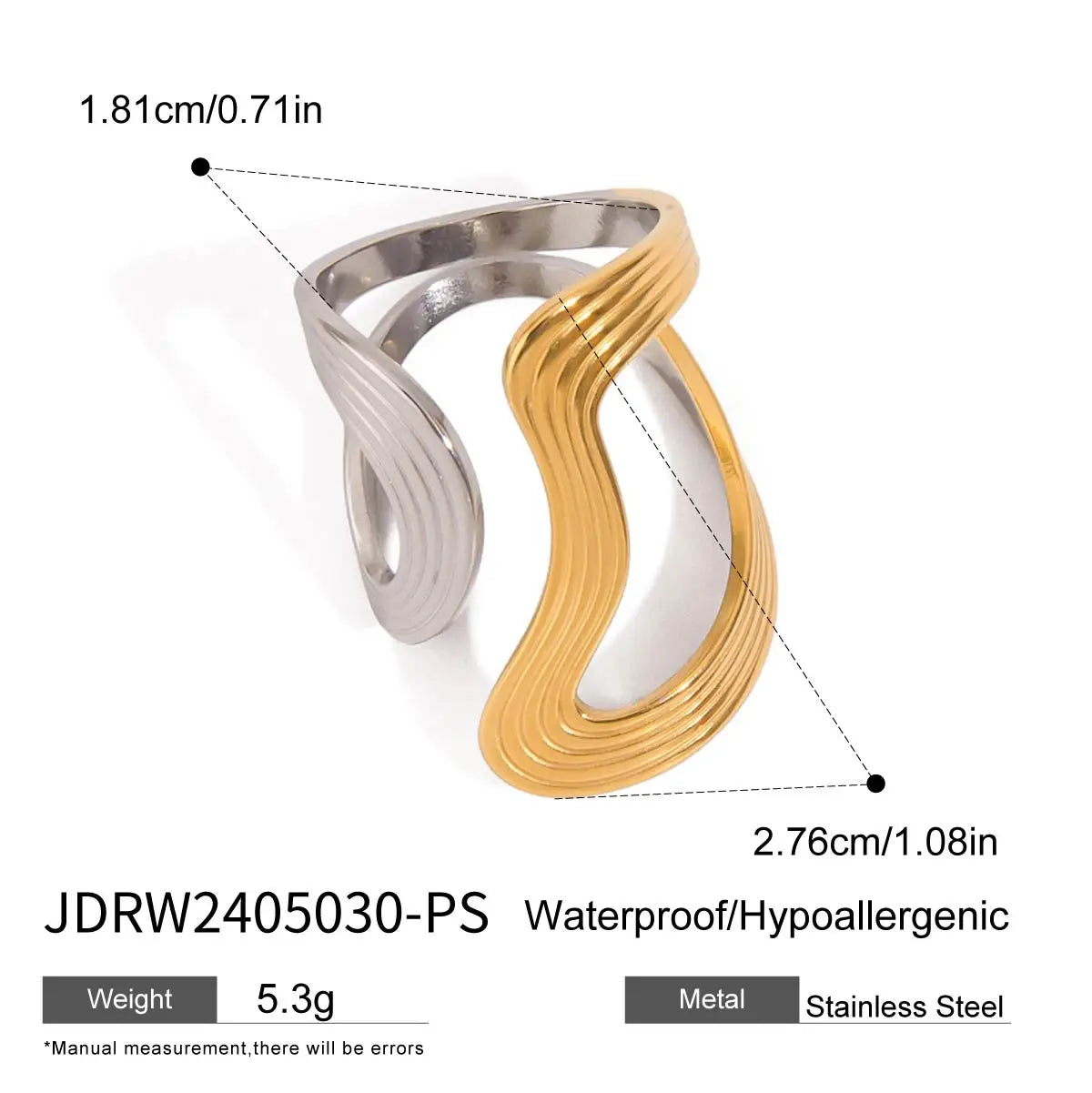 Uworld Minimalist Linear Two tone Ring Stainless Steel Hollow Irregular Stackable Ring Women's Accessories Party Gift