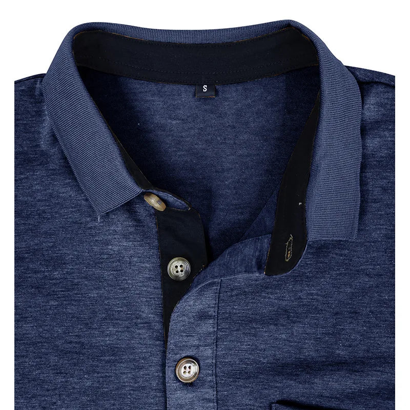 Spring Trend Men's Long Sleeve Casual Tshirt Solid Lapel Button Up Pullover Tops Autumn Turn Down Collar Bottoming Polo Shirt