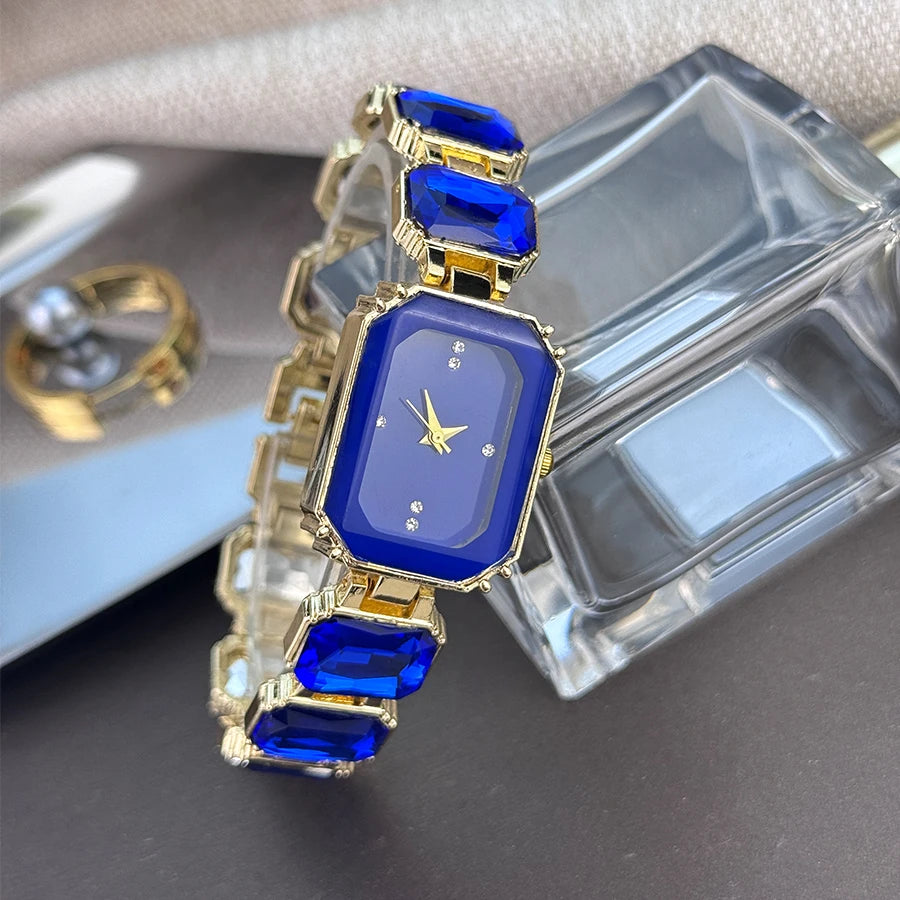 women's large section rhinestone chain rectangular color case rhinestone dial fashion European and American style ladies watch