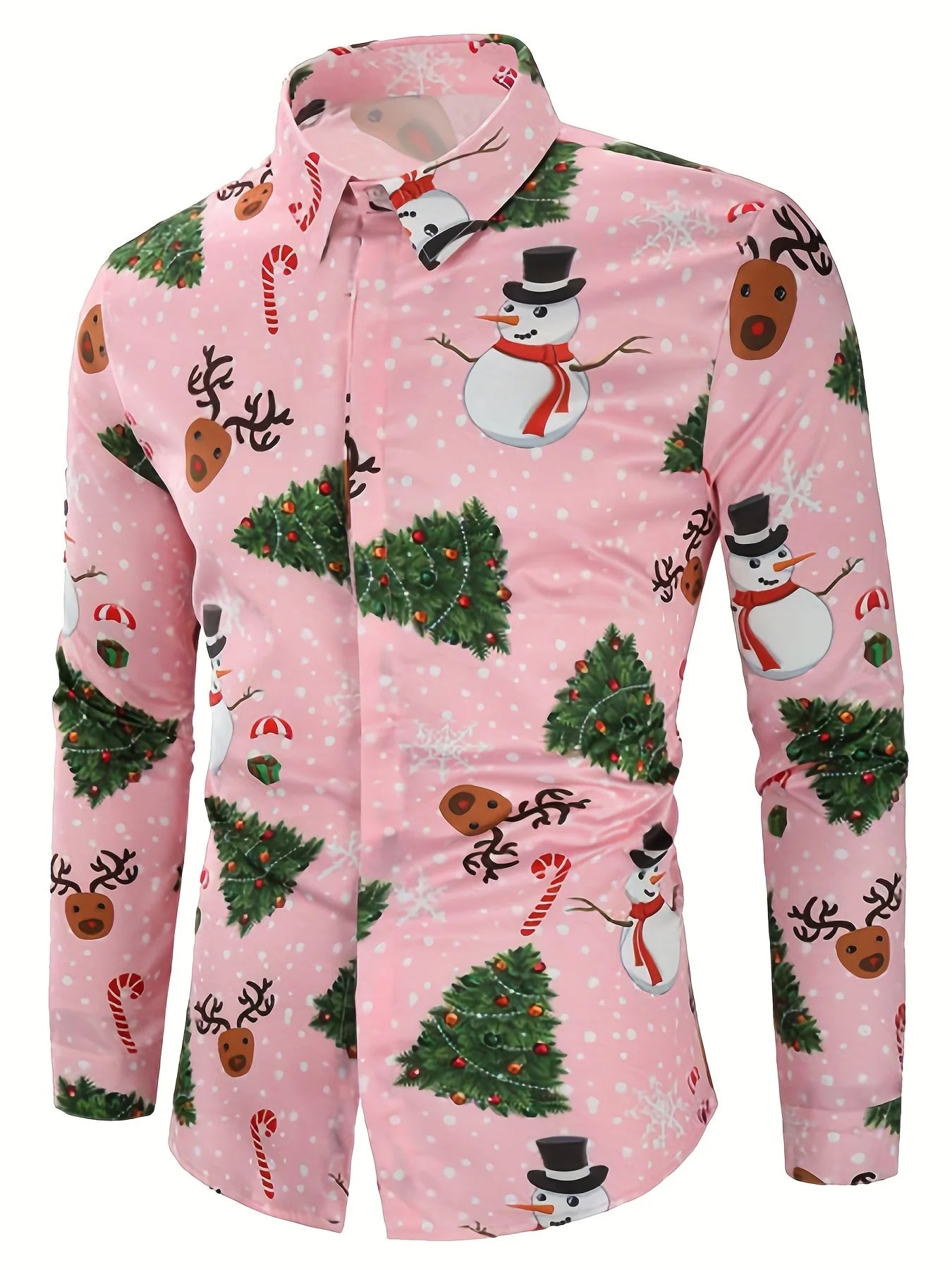 Christmas Festival Theme Men's 3D Printed Formal Shirts Christmas Tree Santa Claus Graphic Long Sleeve Shirt Fashion Men's Shirt