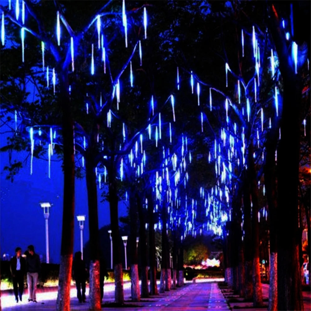 Outdoor Meteor Shower Christmas Lights 10 Tubes 192 Led Hanging String Lights for Garden Tree Holiday Party Decoation Lamp
