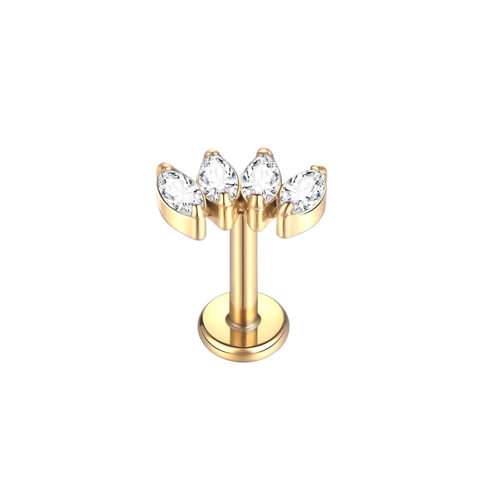 1pcs Titanium Piercing Cross Flower Stud Earring Internally Threaded Cubic Zircon Tragus Helix Piercing Body Jewelry