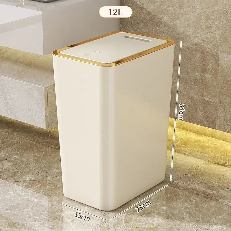 10L/12L Nordic Trash Can with One-Touch Lid Bin Deodorant Waterproof Dustbin Large Capacity Slim Toilet Gold Garbage Can