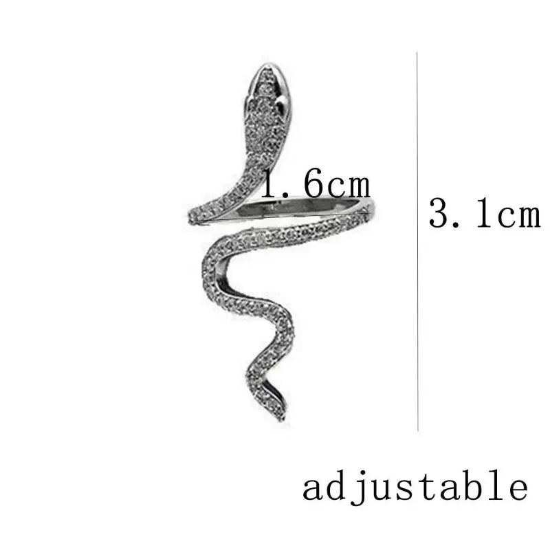 Punk Rhinestones Open Snake Ring Adjustable Animal Rings Reptile for Men Women Fashion Gothic Boy Girl Birthday Jewelry Gifts