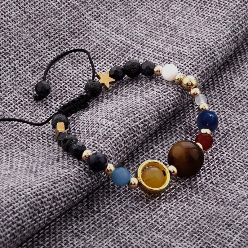 Cosmic Galaxy Solar System Bracelet for Women Men Natural Stone Star Beads Nine Planet Bracelet Adjustable Bangle Couple Jewelry