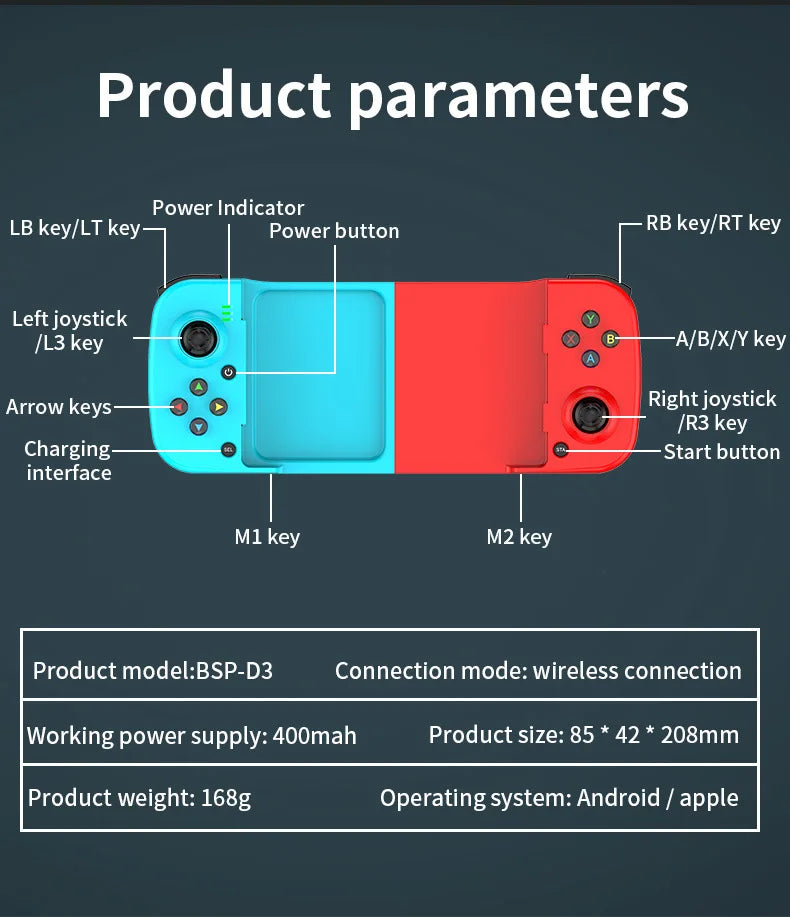 Gamepad Telescopic Joystick D3 For PS4 Phone Stretching Joystick BT 5.0 Wireless Game Controller Apple IOS Android PUBG Switch