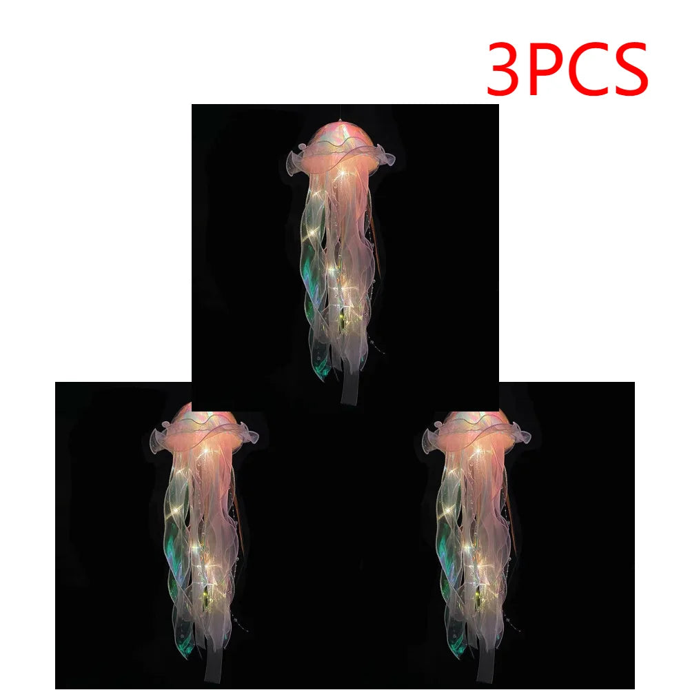 5PCS Jellyfish Bedroom Night Light Lamp Button Battery Hanging Atmosphere Decoration Lamp with Ribbon&Bead for Girl Bedroom 2024