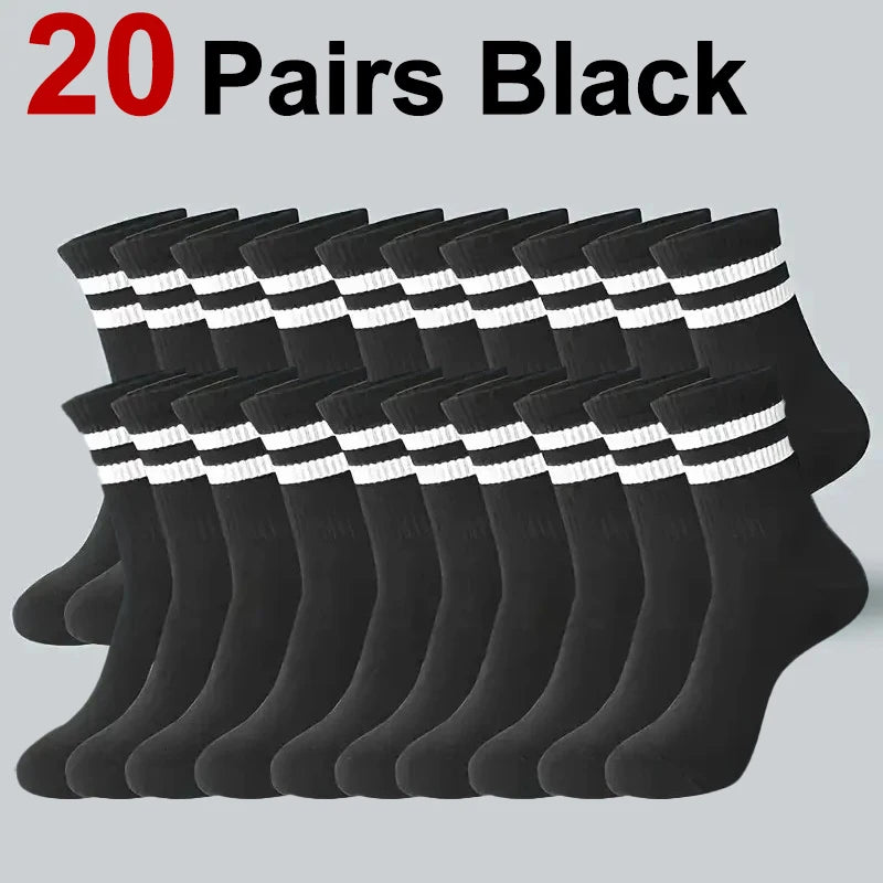 6/10/20 Pairs Men Women Striped Socks Fashion Color Soft Comfortable Sweat Absorbing Breathable Lovers Sports Style Casual Socks