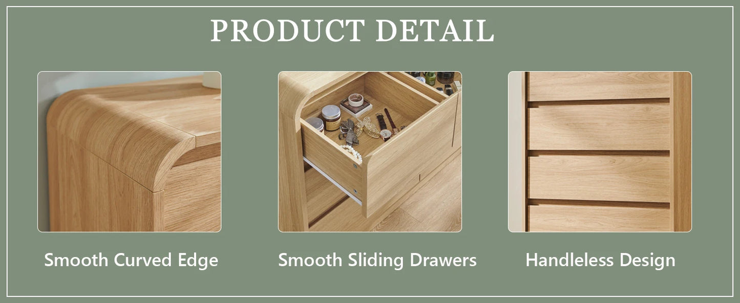 Modern 6 Drawers Dresser, 47" Wide Wood Dressers & Chests of Drawers w/Curved Profile Design, Natural Texture for Bedroom.