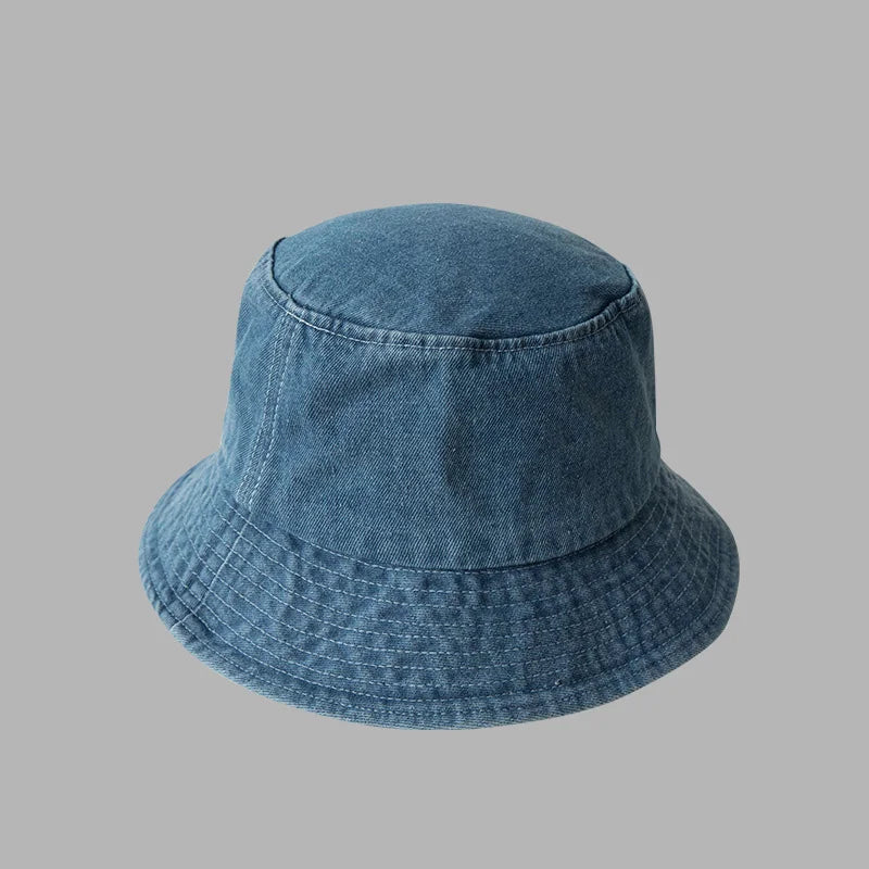 Retro Washed Cowboy Bucket Hat Women Men Wide Brim Sunhat Spring Summer Solid Color Denim Panama Fisherman Cap