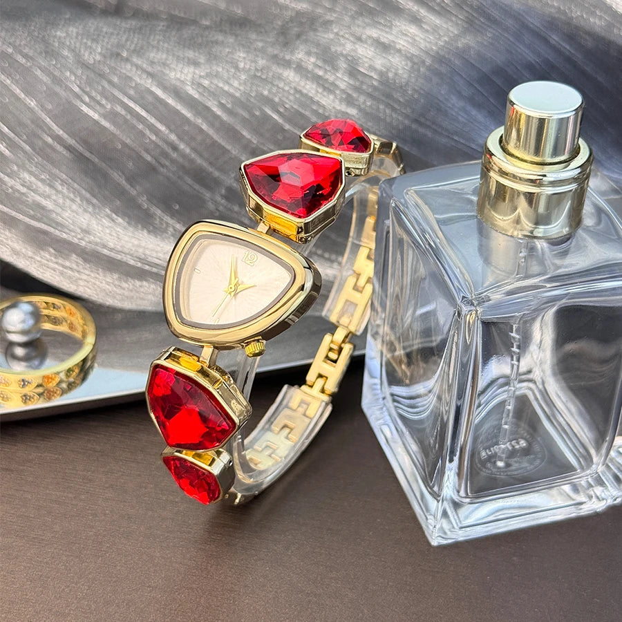 Women's irregular shape large sparkling special-shaped rhinestone simple sun pattern dial Fashion trend avant-garde quarts watch