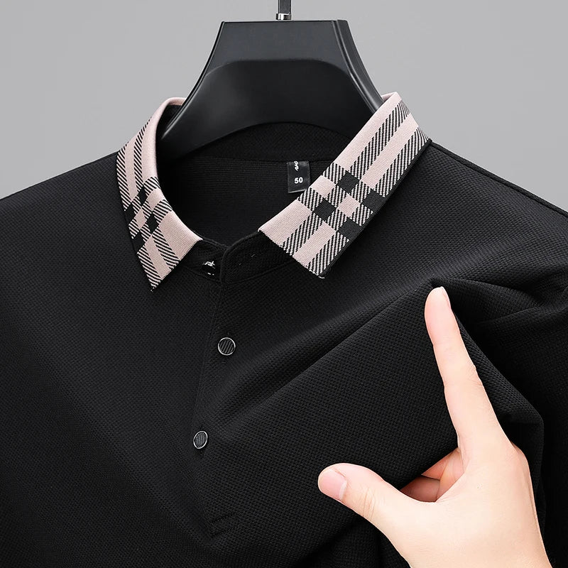 Light luxury brand polo shirt long sleeved spring and autumn new style comfortable and breathable casual striped lapel T-shirt