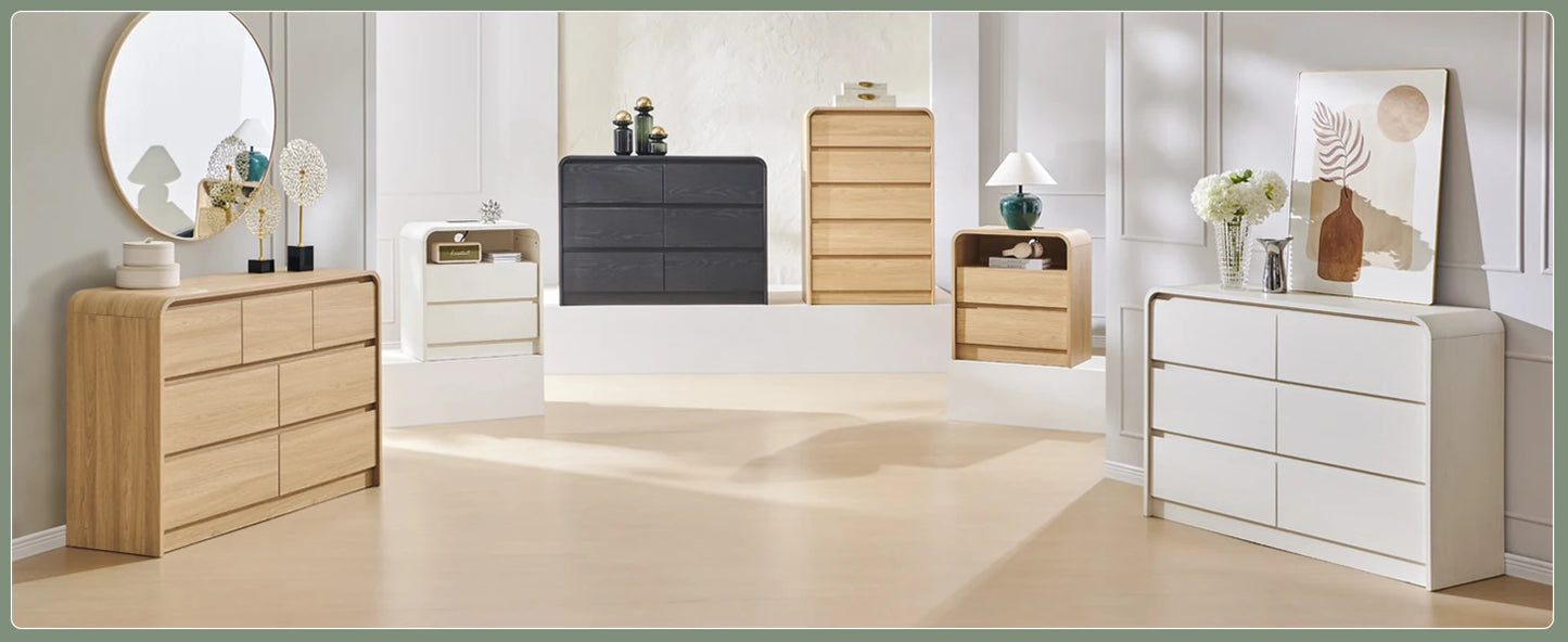 Modern 6 Drawers Dresser, 47" Wide Wood Dressers & Chests of Drawers w/Curved Profile Design, Natural Texture for Bedroom.