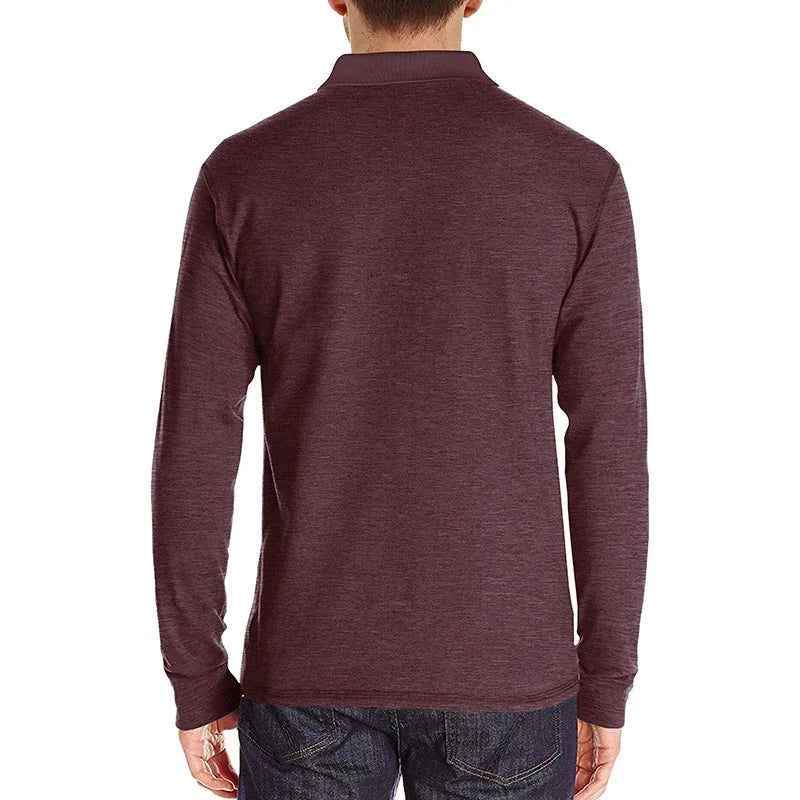 Spring Trend Men's Long Sleeve Casual Tshirt Solid Lapel Button Up Pullover Tops Autumn Turn Down Collar Bottoming Polo Shirt