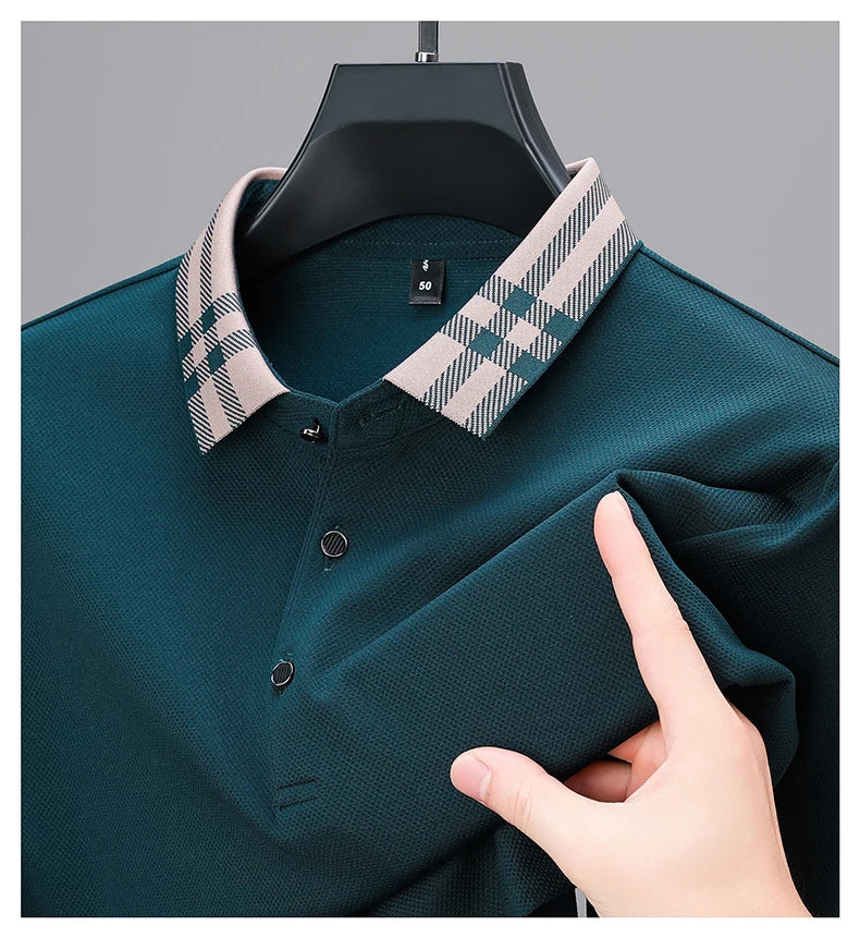 Light luxury brand polo shirt long sleeved spring and autumn new style comfortable and breathable casual striped lapel T-shirt