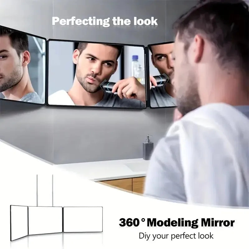 Tri-fold Wall Mounted Makeup Mirror,Portable Styling Mirror for Travel,Bedroom,Bathroom,Diy Haircut Tool Accessories