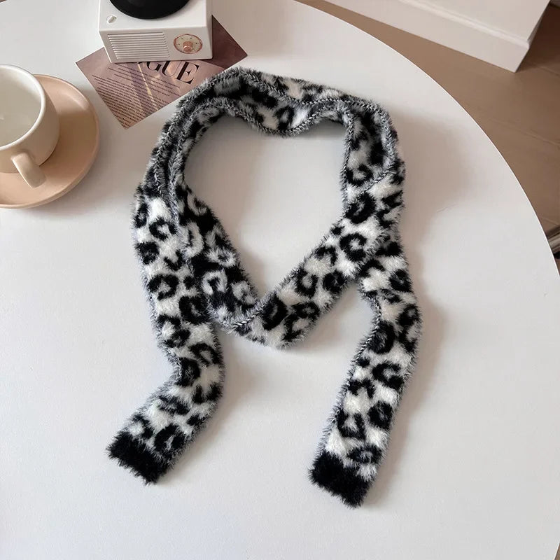 Striped Plush Scarf Women's Niche Design Sense Spice Girl Versatile Decoration Korean Version Thin and Narrow Long Scarf