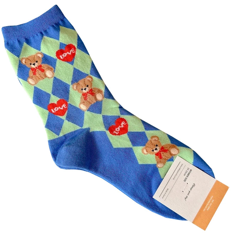 Good Quality Cartoon Elegant Lady Bear Women's Cute Socks Cotton Harajuku Style Woman Novelty Breathable Sox Christmas Gifts