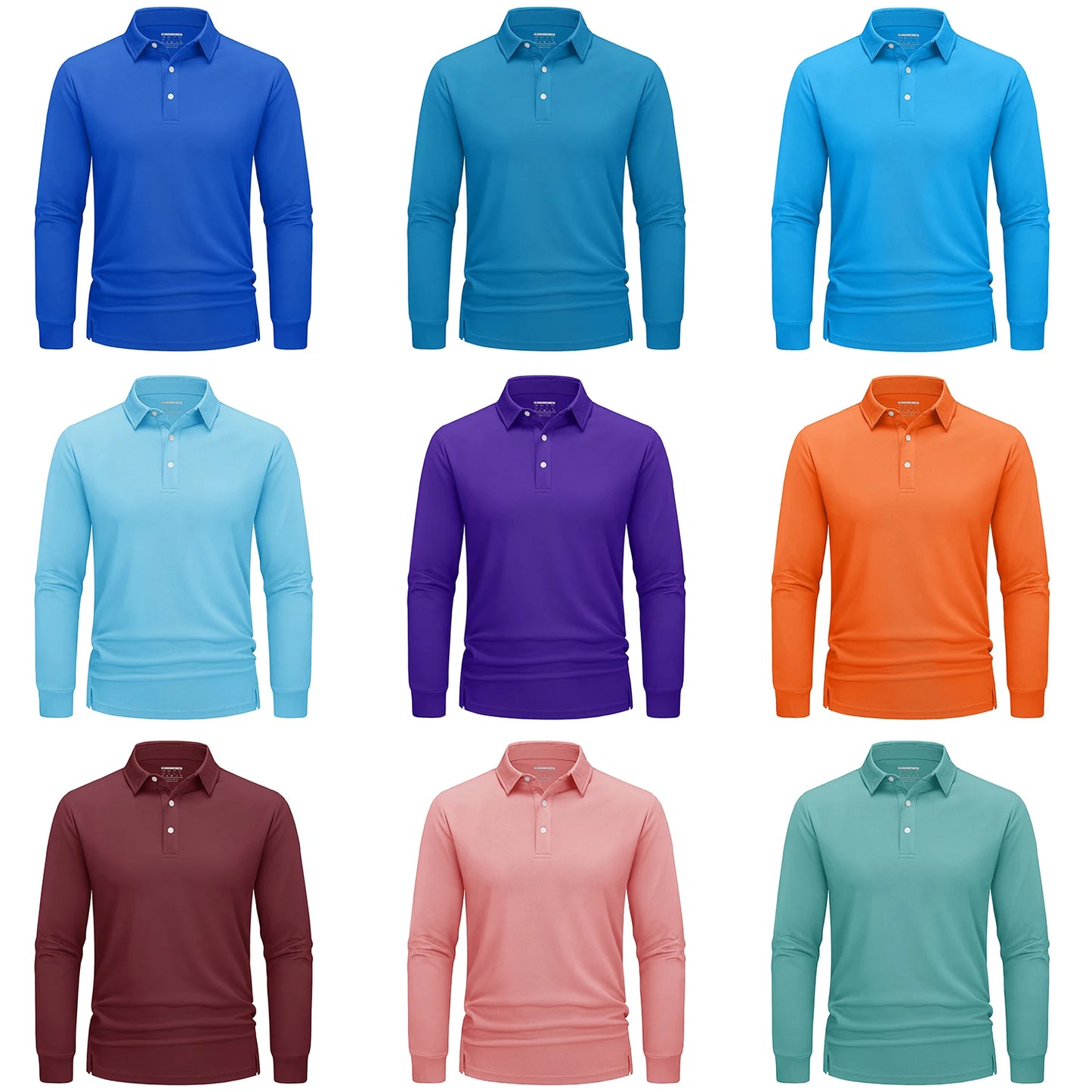 TACVASEN Long Sleeve Polos Quick Dry T-shirts Mens Breathable Sports Tees Casual Golf Polo Shirts Work T-shirt Pullover Tops Man