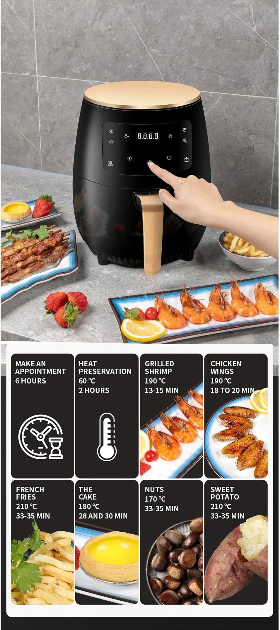 6L Air fryer Multi-functional intelligent touch screen oven Large capacity Electro mechanical deep fryer for home airfryer