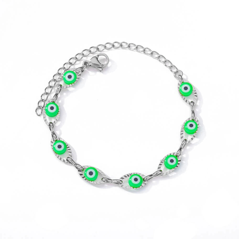 Gothic Rainbow Evil Eye Bracelets For Women Stainless Steel Gold Color Turkish Demon Chain Charm Bracelet Summer Beach Jewelry