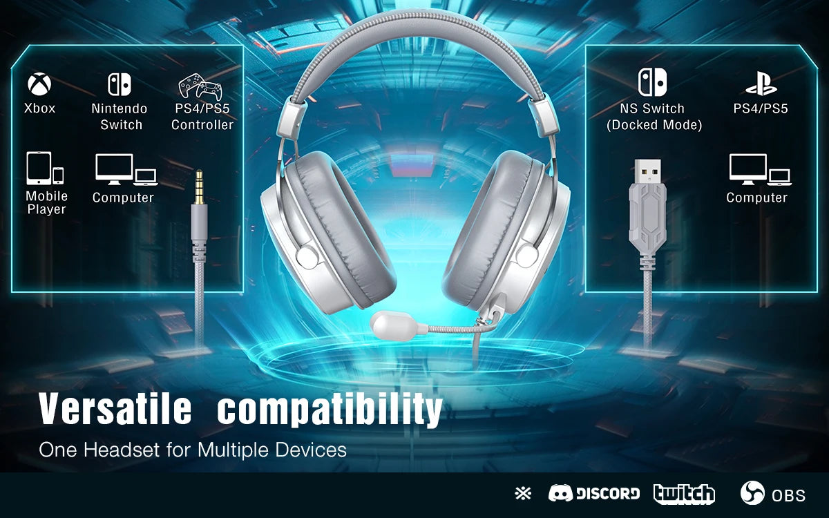 FIFINE USB Gaming Headset with 7.1 Surround Sound/3.5mm Jack/Microphone,Over-Ear Wired Headphone for PC PS4/5 Xbox Ampligame H9W