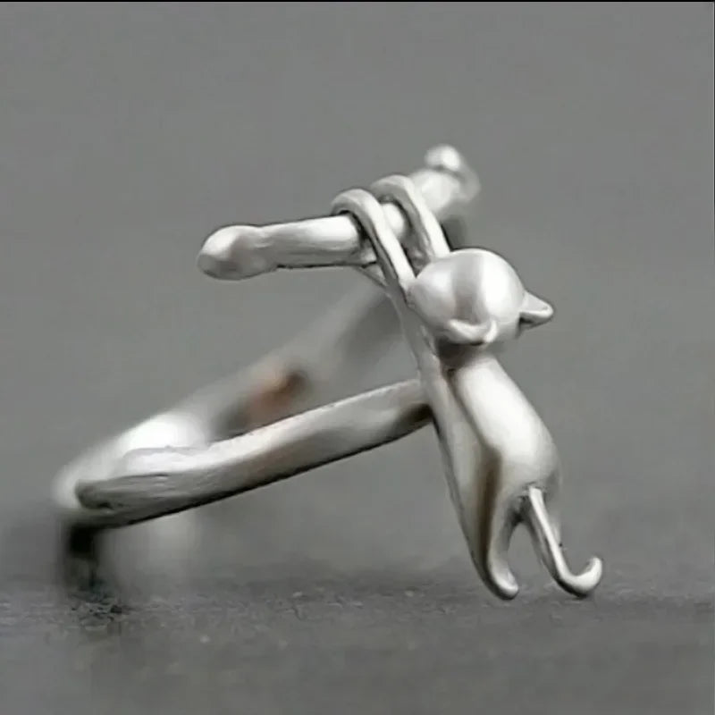 Huitan Cute Mouse Shape Open Ring for Women Antique Silver Color Modern Fashion Girls Finger Accessories Hip Hop Party Jewelry
