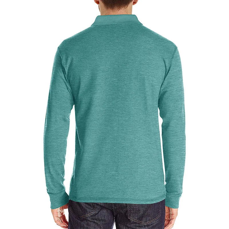 Spring Trend Men's Long Sleeve Casual Tshirt Solid Lapel Button Up Pullover Tops Autumn Turn Down Collar Bottoming Polo Shirt