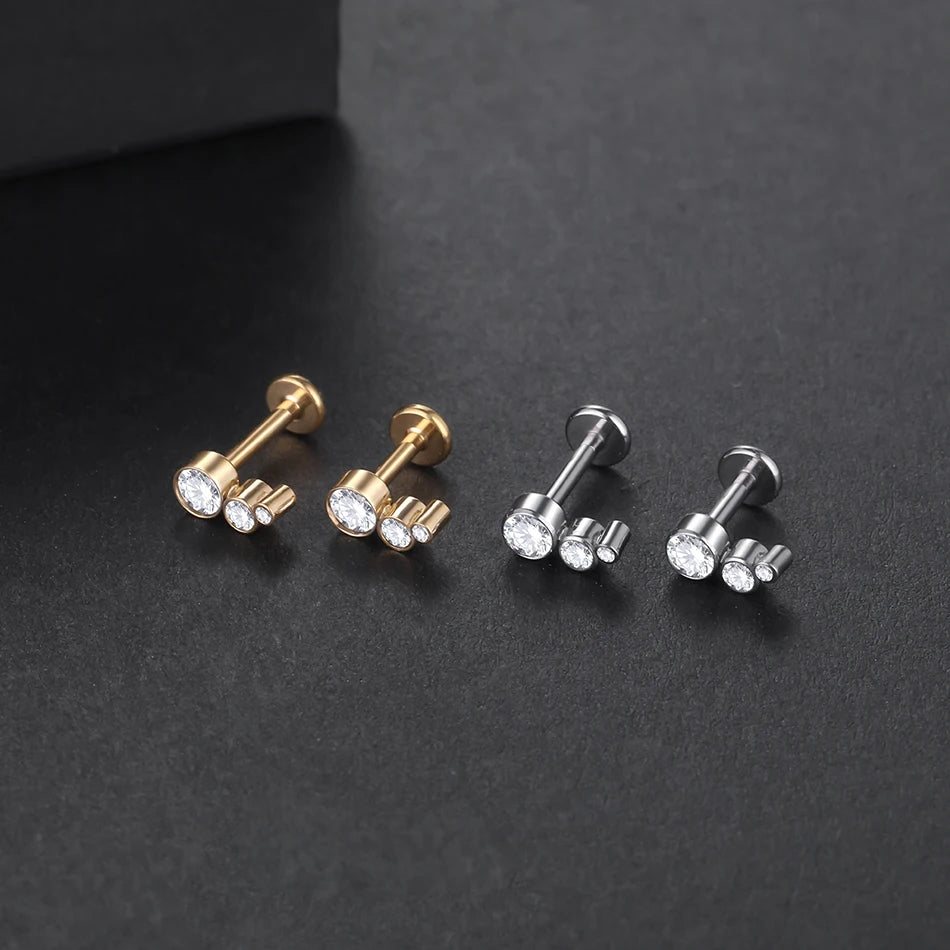 1pcs Titanium Piercing Cross Flower Stud Earring Internally Threaded Cubic Zircon Tragus Helix Piercing Body Jewelry