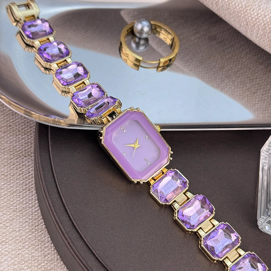 women's large section rhinestone chain rectangular color case rhinestone dial fashion European and American style ladies watch