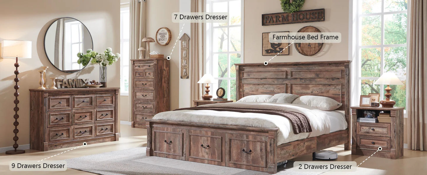 Farmhouse 7 drawer dresser, 57" large Roman column chest of drawers, bedroom, hallway, living room storage dresser.