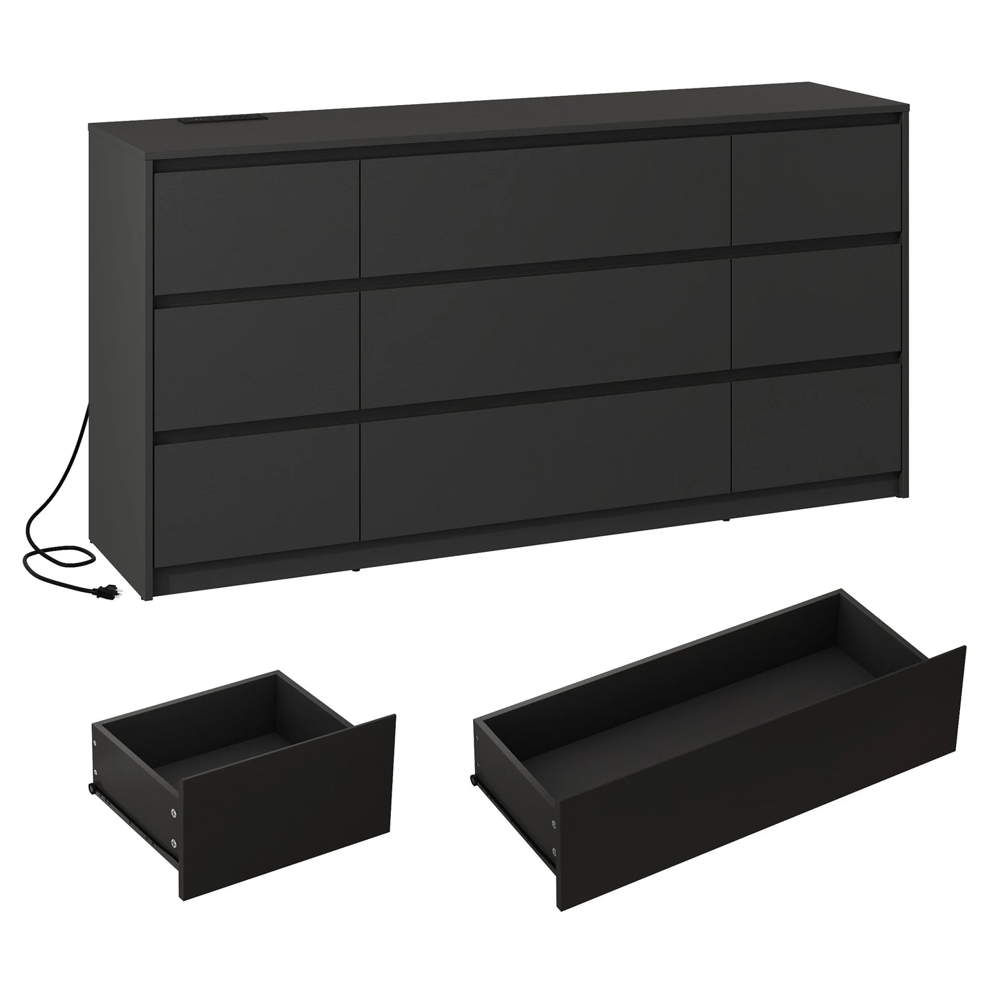 9 Drawer Dresser for Bedroom, 63" Modern Large Wood Chest of Drawers with Charging Station Handle Free, Storage Organizer Closet