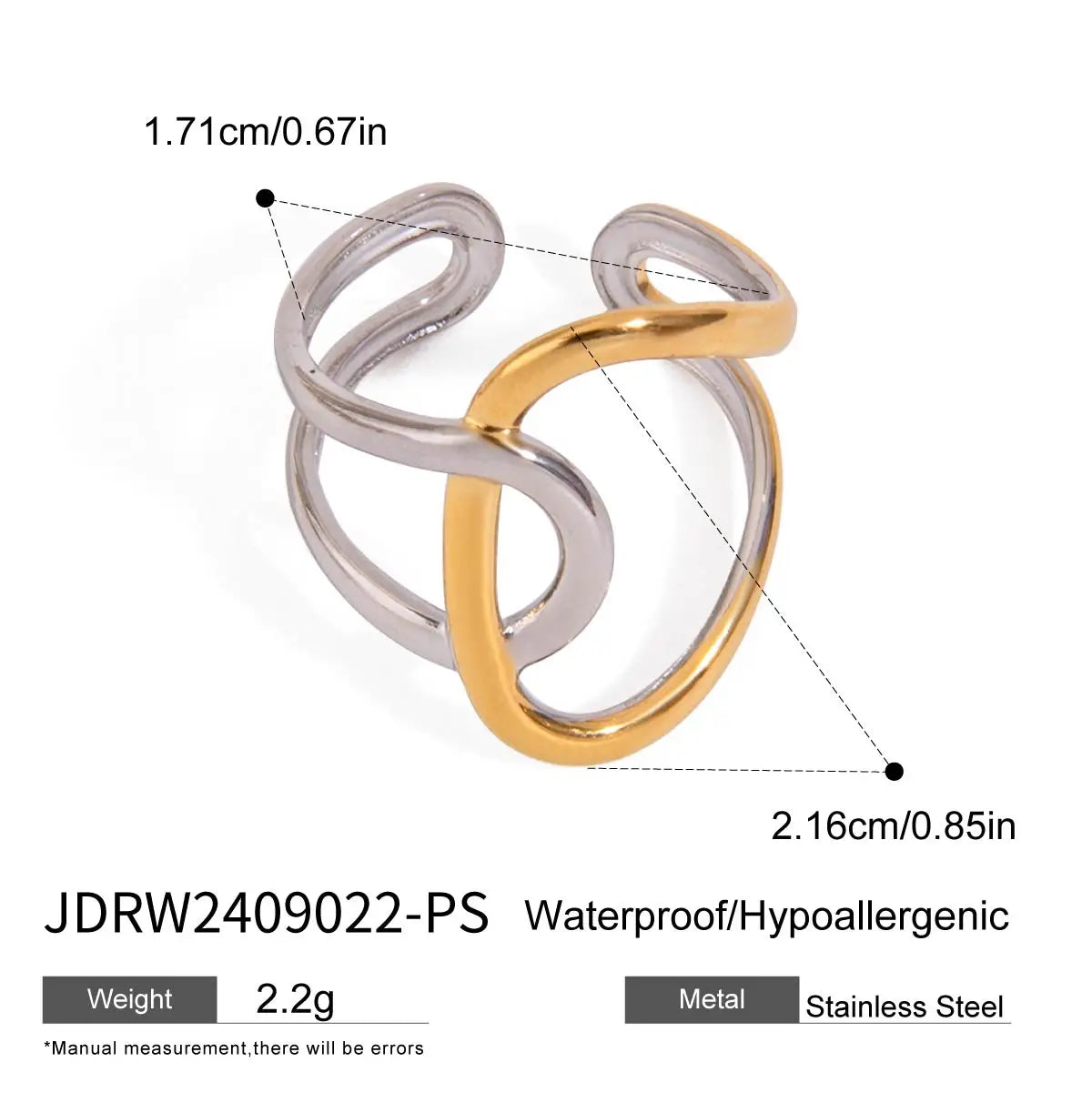 Uworld Minimalist Linear Two tone Ring Stainless Steel Hollow Irregular Stackable Ring Women's Accessories Party Gift