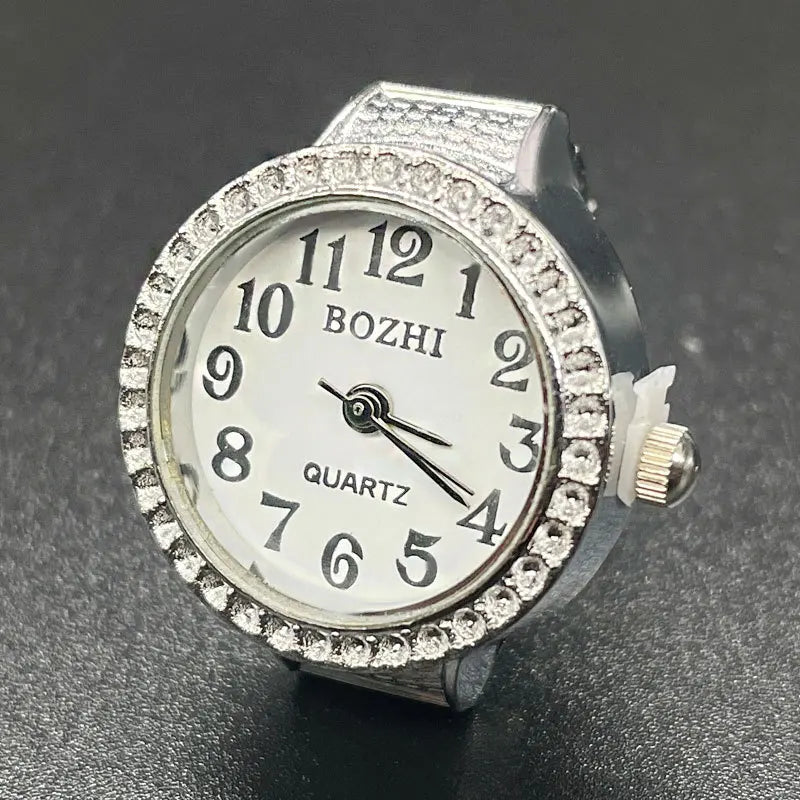 WLP Punk Fashion Cat Dial Clock Quartz Watch Finger Rings Women Men Couple Vintage Simple Elastic Strap Alloy Watch Ring Jewelry